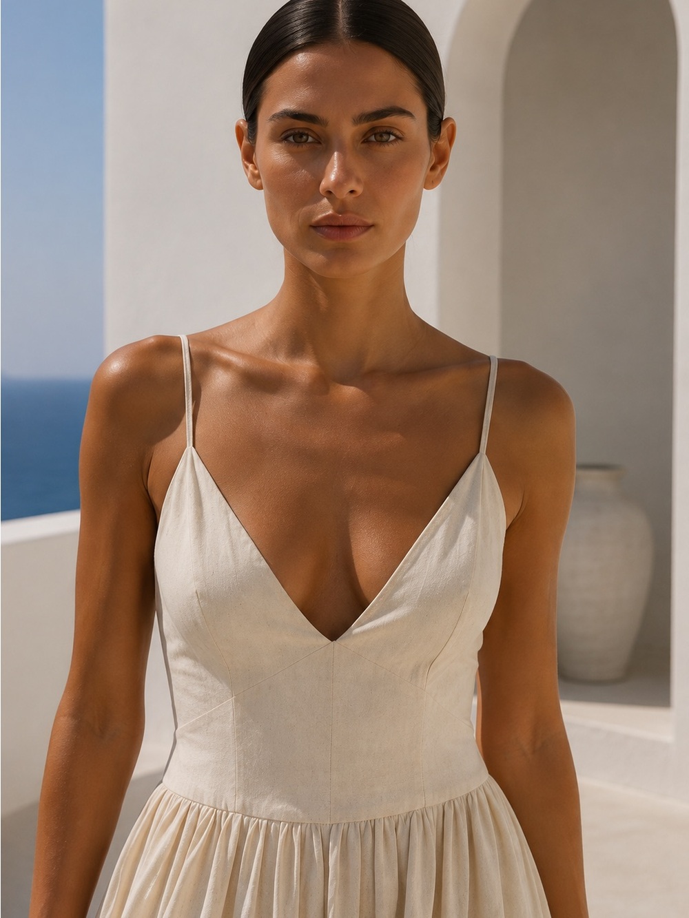 Fashion Nova Liv Linen Blend Maxi Dress NWT Beige Open Back Size M - Picture 2 of 7